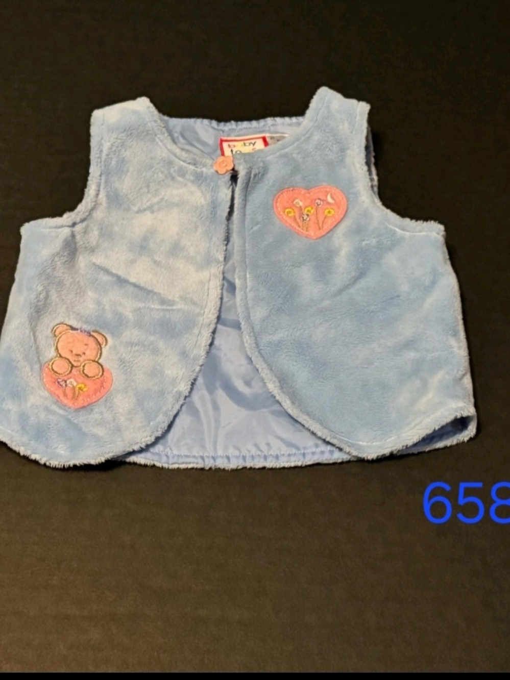 Baby Togs Blue Plush Vest with Heart & Bear Patches